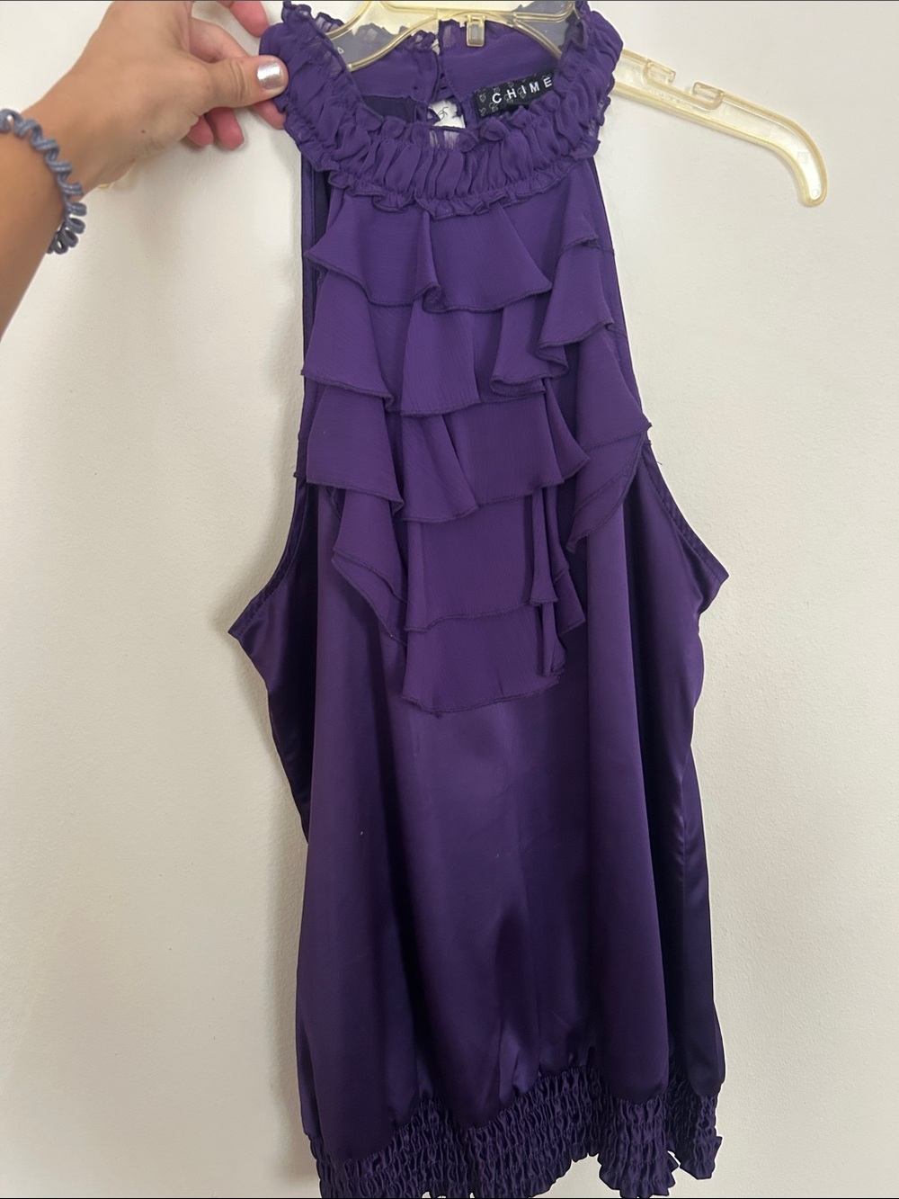 Chime Deep Purple Ruffle Halter Camisole